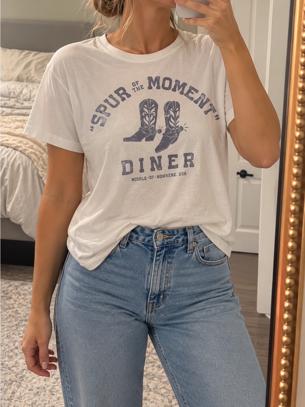 American Eagle Outfitters White 'Spur of the Moment' Graphic Tee